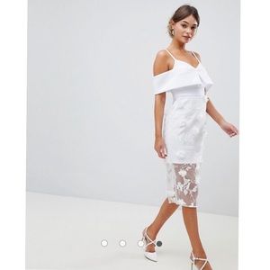 LIKE NEW! 3D Floral Appliqué Sheer Midi Slim Dress